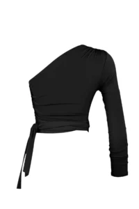 TRENDYOLMİLLA Black Fitted Binding Detailed Single Arm Crop Flexible Knitting Blouse - Image 12