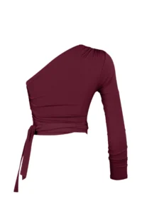 TRENDYOLMİLLA Burgundy Fitted Binding Detailed Single Arm Crop Flexible Knitting Blouse - Image 9