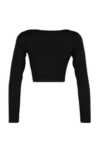 TRENDYOLMİLLA Black Piping Detailed Square Neck Fitted Crop interlock Knitting Blouse - Image 6