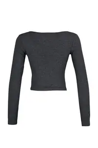 TRENDYOLMİLLA Anthracite Button Detailed Square Neck Fitted Ribbed Flexible Crop Knitting Blouse - Image 8