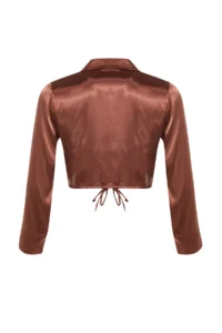 TRENDYOLMİLLA Brown Crop Binding Detailed Satin Weaving Blouse - Image 10
