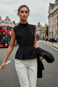 TRENDYOLMİLLA Black Crew Neck Sleeveless Weaving Blouse - Image 5