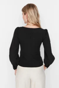 TRENDYOLMİLLA Black Ruffle Detailed Weaving Blouse - Image 6