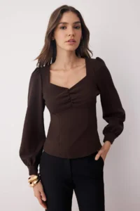 TRENDYOLMİLLA Brown Ruffle Detailed Weaving Blouse