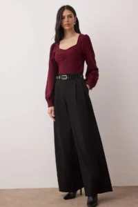 TRENDYOLMİLLA Burgundy Ruffle Detailed Weaving Blouse - Image 2