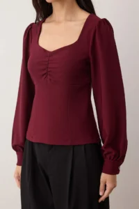 TRENDYOLMİLLA Burgundy Ruffle Detailed Weaving Blouse - Image 3