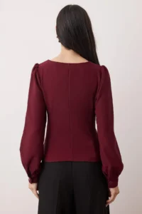 TRENDYOLMİLLA Burgundy Ruffle Detailed Weaving Blouse - Image 4