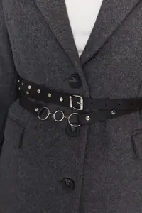 TRENDYOLMİLLA Gray Arched Regular Lined Wool Content Weaving Blazer Jacket - Image 4