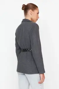 TRENDYOLMİLLA Gray Arched Regular Lined Wool Content Weaving Blazer Jacket - Image 5