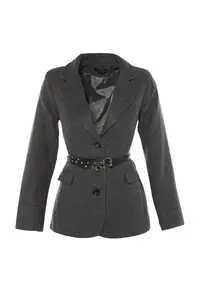 TRENDYOLMİLLA Gray Arched Regular Lined Wool Content Weaving Blazer Jacket - Image 6