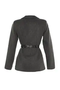 TRENDYOLMİLLA Gray Arched Regular Lined Wool Content Weaving Blazer Jacket - Image 8