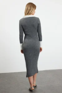 TRENDYOLMİLLA Anthracite Midi Knitwear Color Bloklu Dress - Image 5