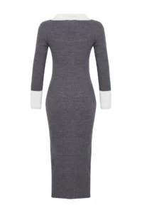 TRENDYOLMİLLA Anthracite Midi Knitwear Color Bloklu Dress - Image 7