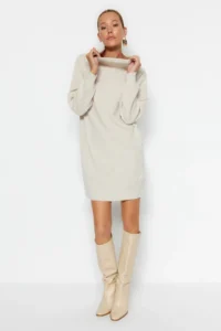 TRENDYOLMİLLA Stone Mini Knitwear Wide Pattern Dress - Image 4