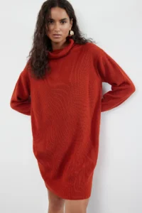 TRENDYOLMİLLA Brick Rejection Mini Knitwear Wide Pattern Dress - Image 2
