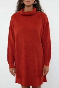 TRENDYOLMİLLA Brick Rejection Mini Knitwear Wide Pattern Dress - Image 3