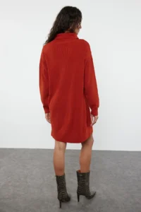 TRENDYOLMİLLA Brick Rejection Mini Knitwear Wide Pattern Dress - Image 5