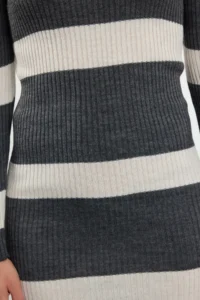 TRENDYOLMİLLA Anthracite Midi Knitwear Striped Dress - Image 4