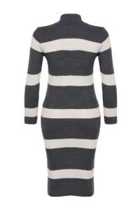 TRENDYOLMİLLA Anthracite Midi Knitwear Striped Dress - Image 7