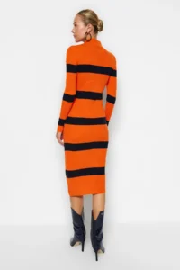 TRENDYOLMİLLA Orange Midi Knitwear Striped Dress - Image 5