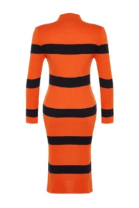 TRENDYOLMİLLA Orange Midi Knitwear Striped Dress - Image 8