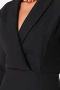 TRENDYOLMİLLA Black A Cut Jacket Yaka Mini Weaving Dress - Image 3