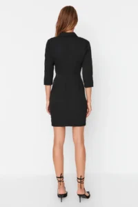 TRENDYOLMİLLA Black A Cut Jacket Yaka Mini Weaving Dress - Image 5