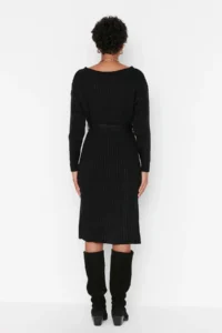 TRENDYOLMİLLA Black Mini Knitwear Arched Dress - Image 10