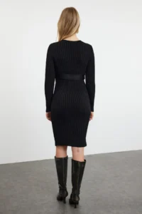 TRENDYOLMİLLA Black Mini Knitwear Arched Dress - Image 5