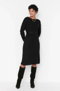 TRENDYOLMİLLA Black Mini Knitwear Arched Dress - Image 6