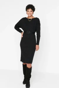 TRENDYOLMİLLA Black Mini Knitwear Arched Dress - Image 7