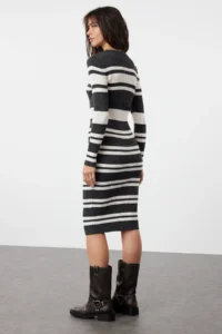 TRENDYOLMİLLA Anthracite Midi Knitwear Striped Dress - Image 5