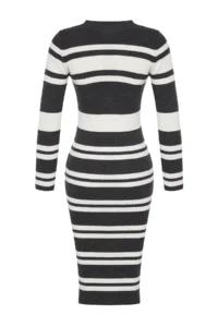 TRENDYOLMİLLA Anthracite Midi Knitwear Striped Dress - Image 7