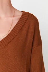 TRENDYOLMİLLA Brown Maxi Knitwear Wide Pattern Dress - Image 4
