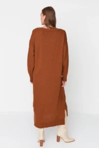 TRENDYOLMİLLA Brown Maxi Knitwear Wide Pattern Dress - Image 5