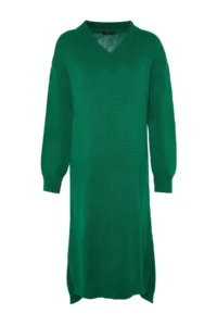 TRENDYOLMİLLA Emerald Green Maxi Knitwear Wide Pattern Dress - Image 6