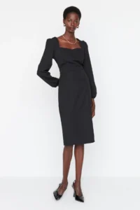 TRENDYOLMİLLA Black Binding Detailed Weaving Dress