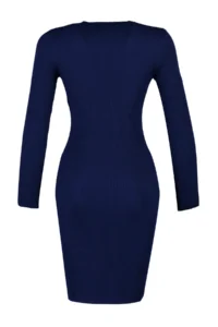 TRENDYOLMİLLA Navy Blue Mini Knitwear slit Fitted Dress - Image 8