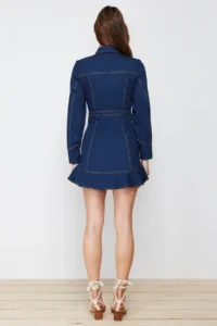 TRENDYOLMİLLA Navy Blue Button Detailed Mini Weaving Shirt Dress - Image 6