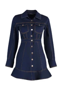 TRENDYOLMİLLA Navy Blue Button Detailed Mini Weaving Shirt Dress - Image 7