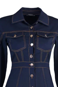 TRENDYOLMİLLA Navy Blue Button Detailed Mini Weaving Shirt Dress - Image 8