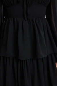 TRENDYOLMİLLA Black Frilly Mini Lined Siphon Flight Flight Weaving Dress - Image 4