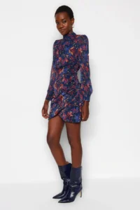 TRENDYOLMİLLA Mavi Dog collar Boho Weaving Winter Dress - Image 2