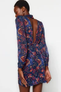 TRENDYOLMİLLA Mavi Dog collar Boho Weaving Winter Dress - Image 3