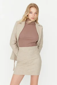 TRENDYOLMiLLA Beige A-line Bowl Material Mini Size Weaving Skirt - Image 2