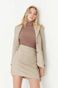 TRENDYOLMiLLA Beige A-line Bowl Material Mini Size Weaving Skirt - Image 3