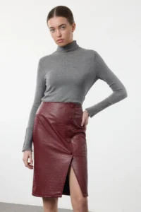 TRENDYOLMiLLA Limited Edition Dark Rejection Snakeskin slit Midi Weaving Skirt - Image 2