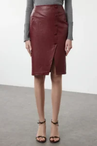 TRENDYOLMiLLA Limited Edition Dark Rejection Snakeskin slit Midi Weaving Skirt - Image 4