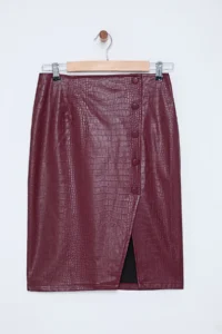 TRENDYOLMiLLA Limited Edition Dark Rejection Snakeskin slit Midi Weaving Skirt - Image 6
