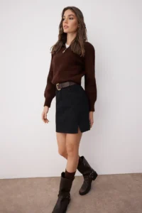TRENDYOLMiLLA Black More Sustainable slit High Waist Mini denim Skirt - Image 2